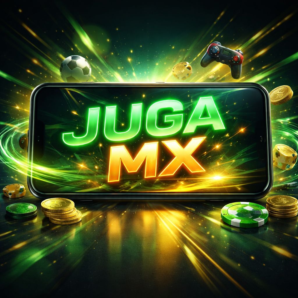 Aplicación móvil JUGA MX en smartphone con interfaz moderna de juegos