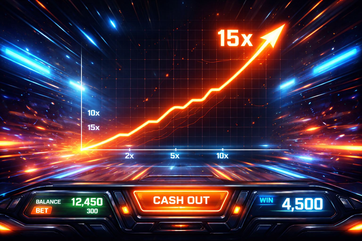 Pantalla de juego de multiplicador de acción rápida en JUGA MX mostrando tensión creciente e interfaz dinámica estilo arcade.